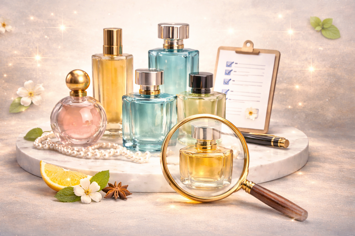 Perfume bottles collection showing how to choose the perfect fragrance based on scent type and personality