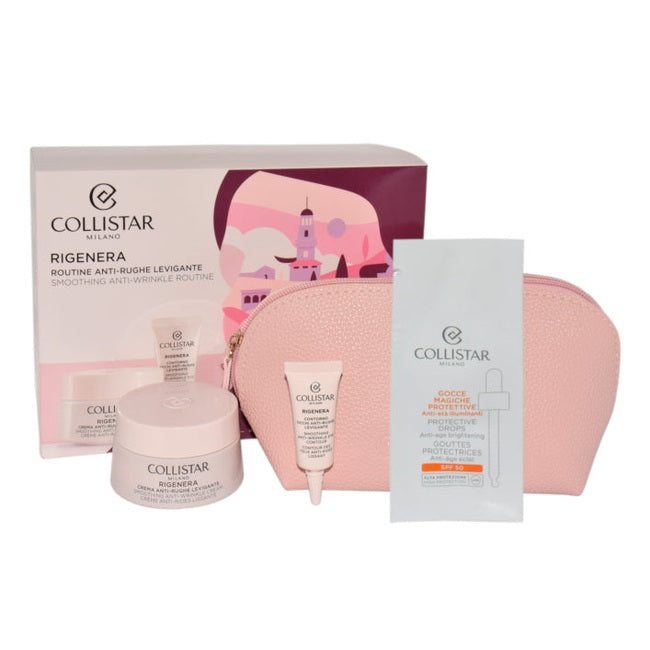 Set Collistar Rigenera Anti Wrinkle Smoothing Cream 50ml + Anti Wrinkle Smoothing Eye Contour 5ml + Protective Magic Drops Sachet + Cosmetics Bag