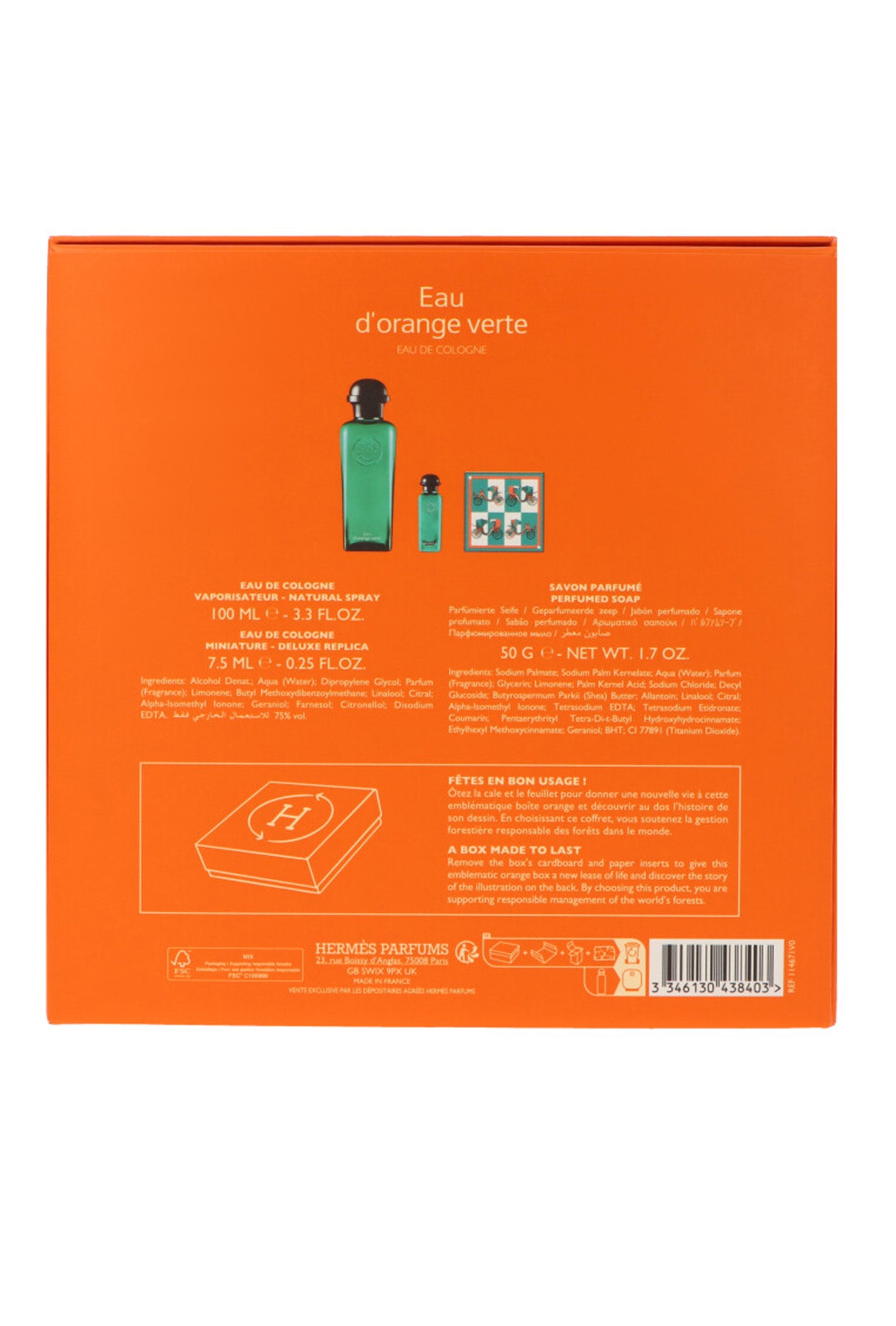Set Hermes d`Orange Verte Edc 100ml + Edc 7,5ml + Soap 50g