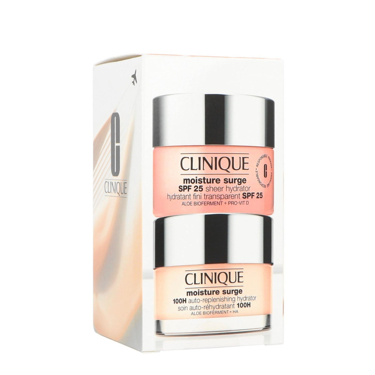 Set Clinique Moisture Surge 100H Auto-Replenishing Hydrator 50ml + SPF25 Sheer Hydrator 50ml