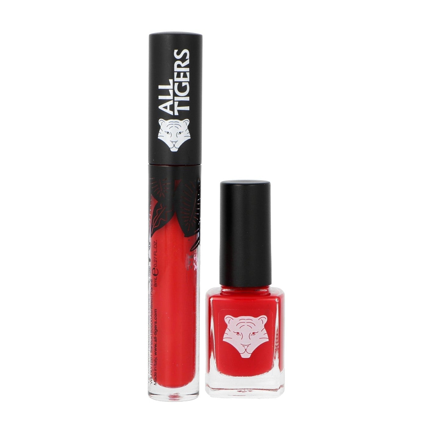 Set All Tigers Natural & Vegan Wild Stars Lips & Nail Lipstick 888 Call Me Queen 8ml + Nail Polish 298 Hit It Big 11ml