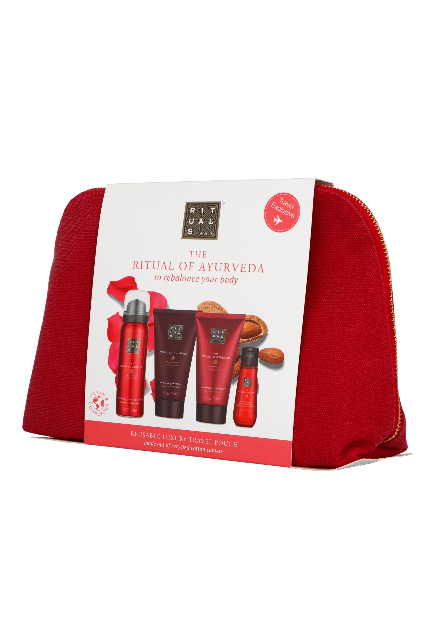 Zestaw Rituals The Ritual of Ayurveda Shampoo 70ml + Conditioner 70ml + Foaming Shower Gel 50ml + Dry Body and Hair Oil 30 ml + Pouch