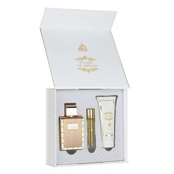 Set Lattafa The Kingdom Men Edp 100ml + Edp 12ml + Shower Gel 100ml