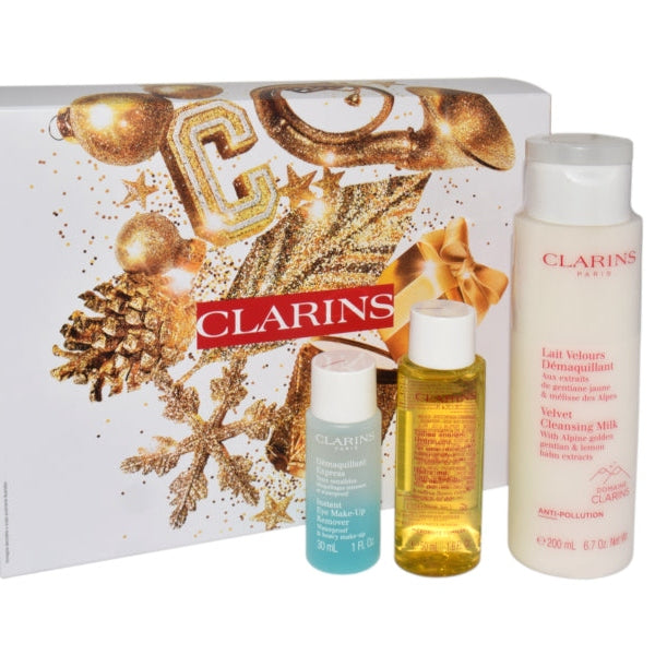 Set Clarins Velvet Clensing Milk 200ml + Instant Eye Make-Up Remover 30ml + Hydrating Toning Lotion 50ml