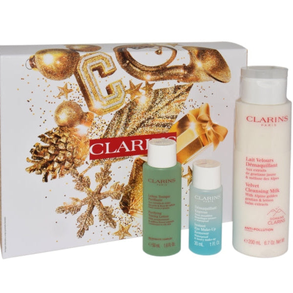 Set Clarins Velvet Cleansing Milk 200ml + Instant Eye Make-Up Remover 30ml + Purifying Toning Lotion 50ml