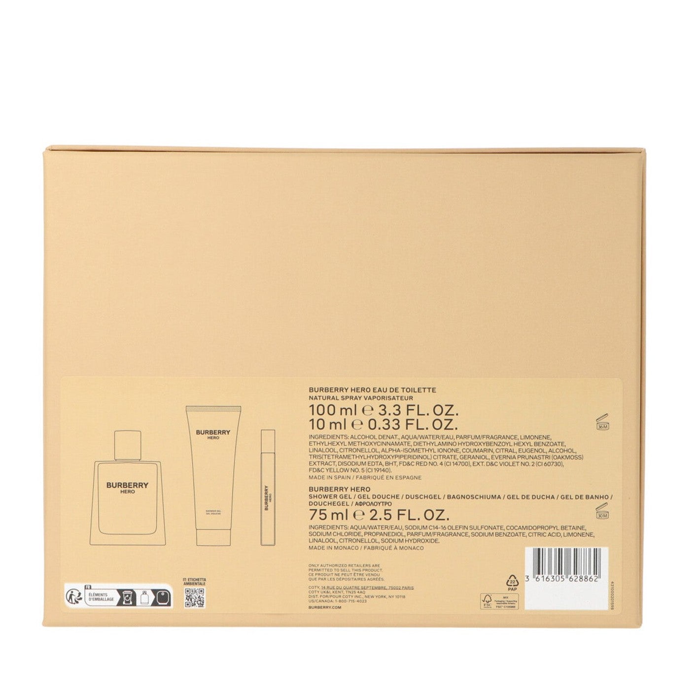Set Burberry Hero Edt 100ml + Edt 10ml + Shower Gel 75ml