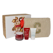 Set mit Clarins Multi-Intensive Tagescreme (50 ml), Super Regenerierender Nachtcreme (15 ml), Cryo Flash Creme-Maske (15 ml) und Kosmetiktasche