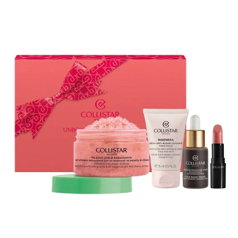 Set Collistar Unbox Your Uniqueness Mini Lipstic 102 + Magic Drops 10ml + Regenera Cream 15ml + Firming Body Scrub 70g