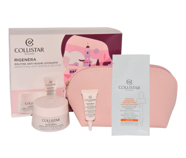 Set Collistar Anti Wrinkle Smoothing Cream 50ml + Anti Wrinkle Smoothing Eye Contour 5ml + Protective Magic Drops Sachet + Cosmetics Bag