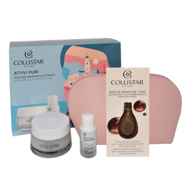 Set Collistar Attivi Puri Facial Lotion 15ml + Volumizing Face Cream 50ml + Cosmetics Bag