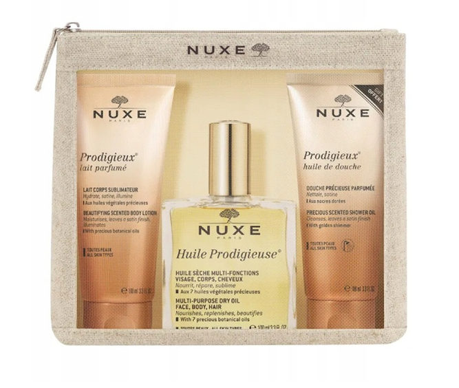 Nuxe Prodigieux Set: Gemischtes Körperpflege-Trockenöl 100 ml + Körperlotion 100 ml + Duschöl 100 ml