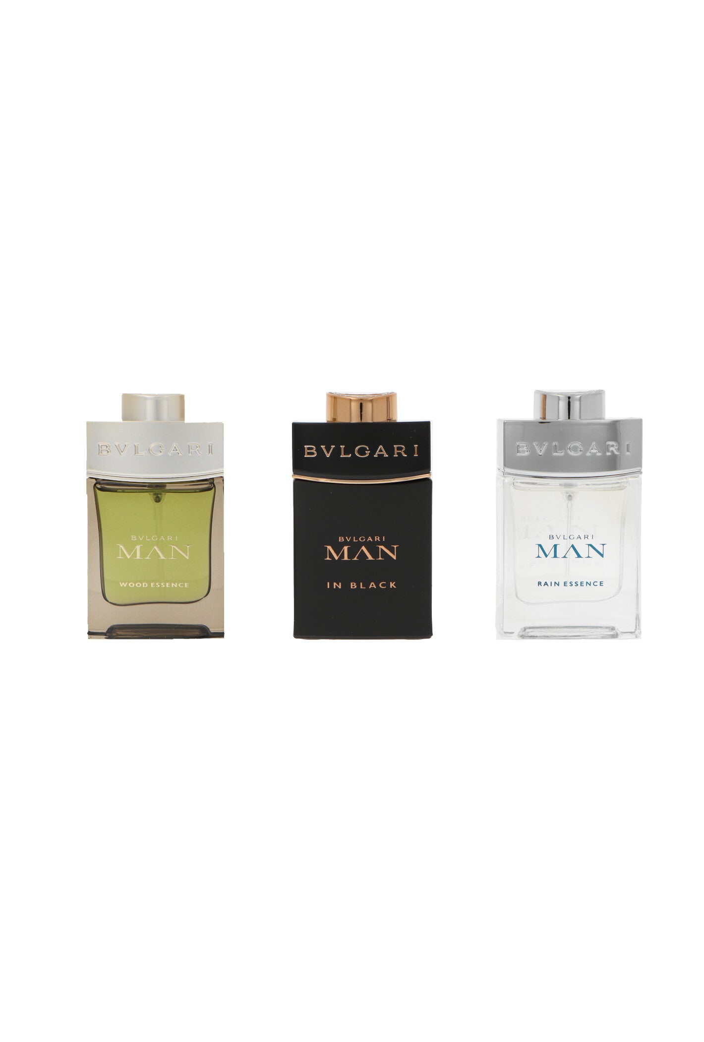 Set Bvlgari Miniatures Collection Man In Black Edp 15ml + Man Wood Essence Edp 15ml + Man Rain Essence Edp 15ml