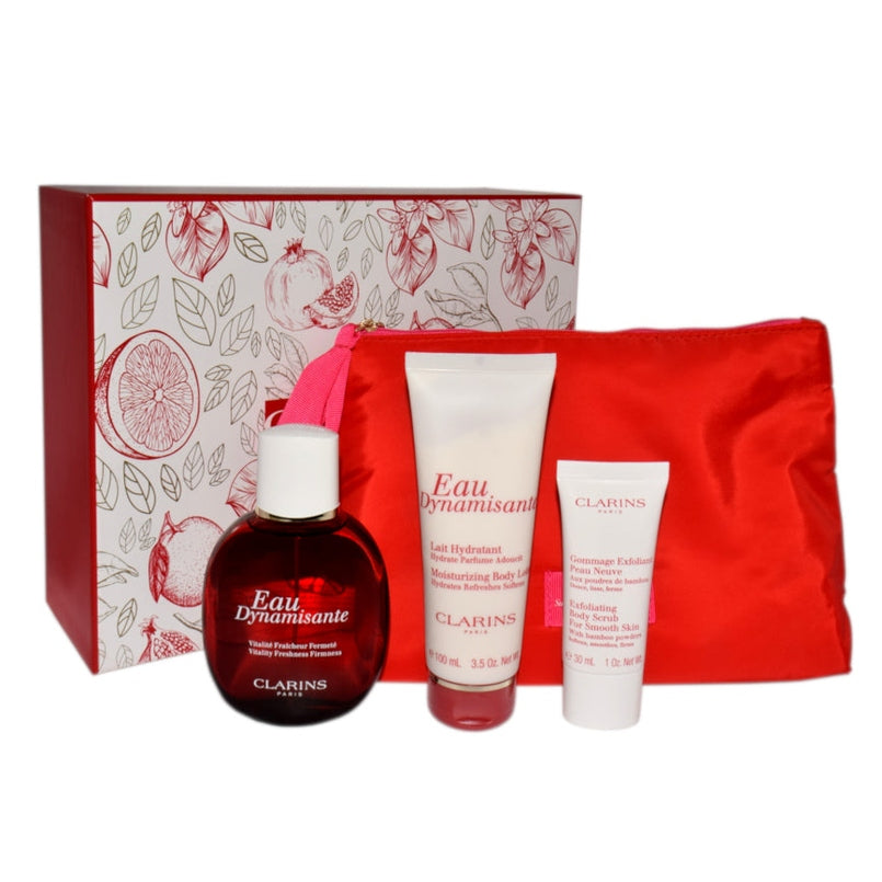 Set Clarins Eau Dynamisante 100ml + Eau Dynamisante Body Lotion 100ml + Exfoliating Body Scrub 30ml