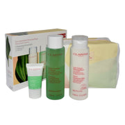 Set Clarins Velvet Cleansing Milk 200ml + Purifying Toning Lotion 200ml + Pure Scrub 15ml + Cosmetics Bag