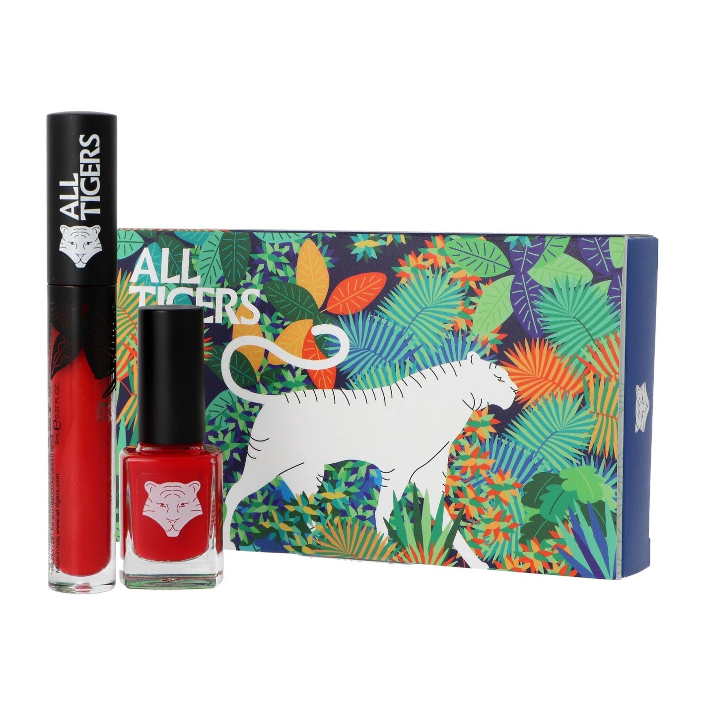Set All Tigers Natural & Vegan Wild Stars Lips & Nail Lipstick 888 Call Me Queen 8ml + Nail Polish 298 Hit It Big 11ml